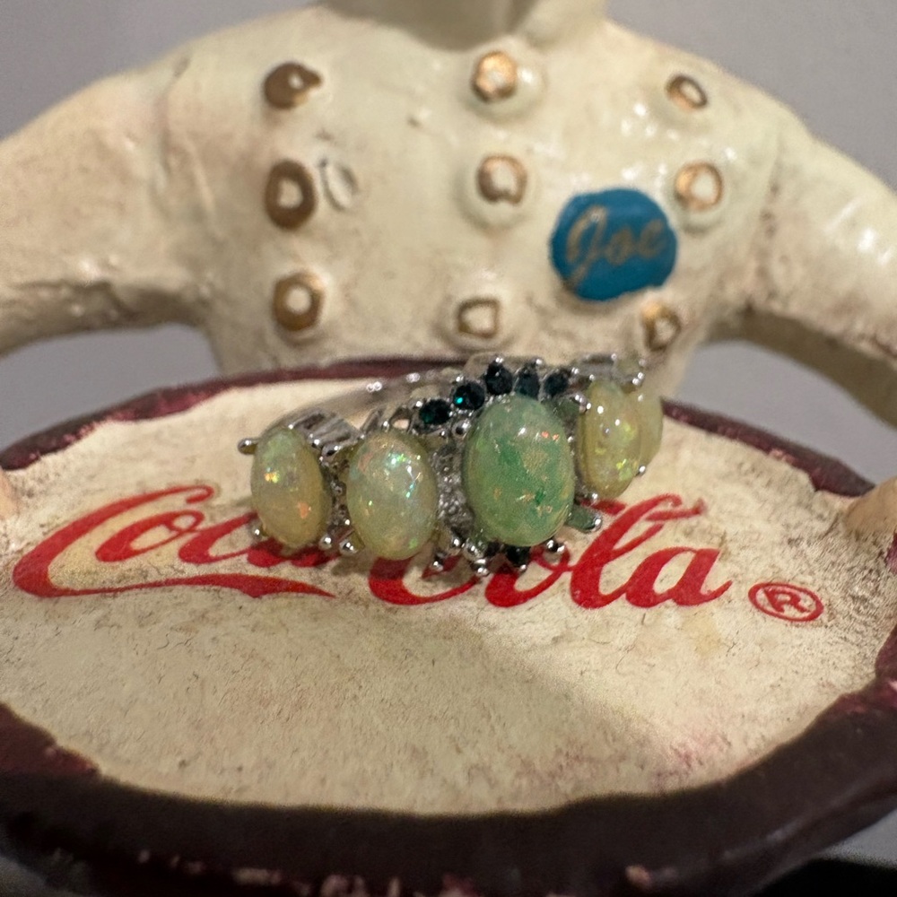 Elegant Sterling Silver and Man Made Faux Opal Women's Ring .925